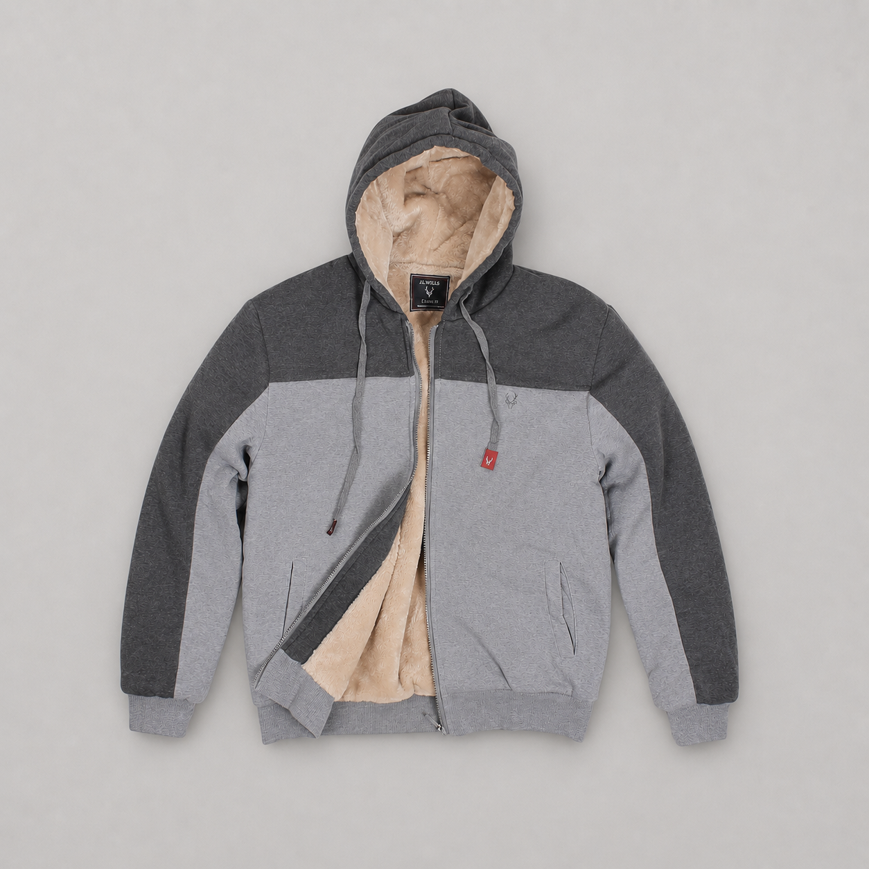 JJ Willis men’s grey two tone sherpa lined zip hoodie with hood