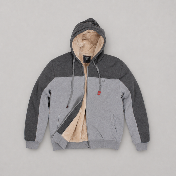 Men's Two Tone Fur Lined Zip Hoodie