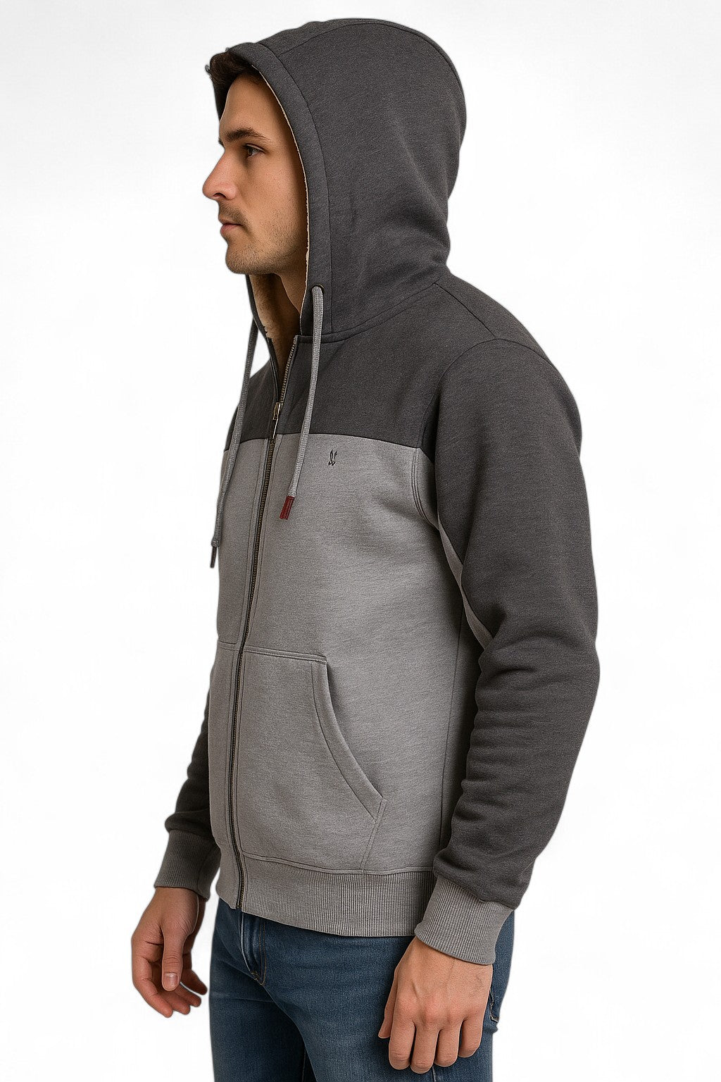 JJ Willis men’s grey two tone sherpa lined zip hoodie with hood