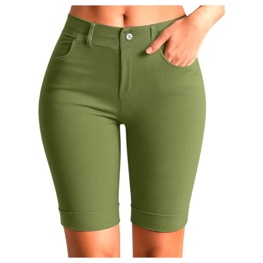 Ladies Stretch Fit Denim-Look Shorts - 6 Colours Available