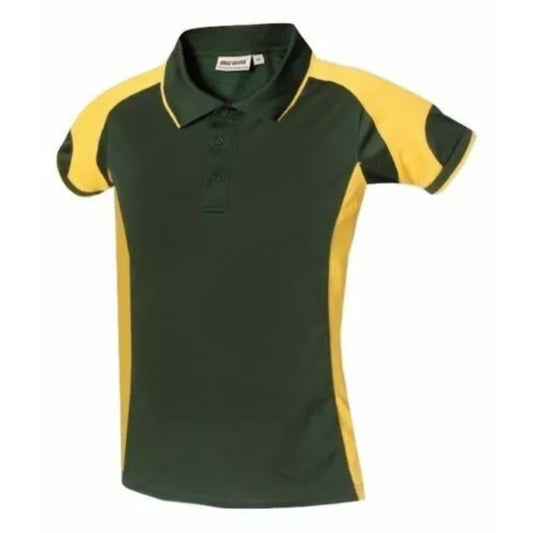 Children's green and gold polo sports shirt short sleeve breathable school PE top