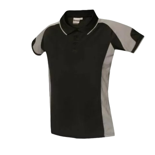 Children's black and grey polo sports shirt short sleeve breathable school PE top