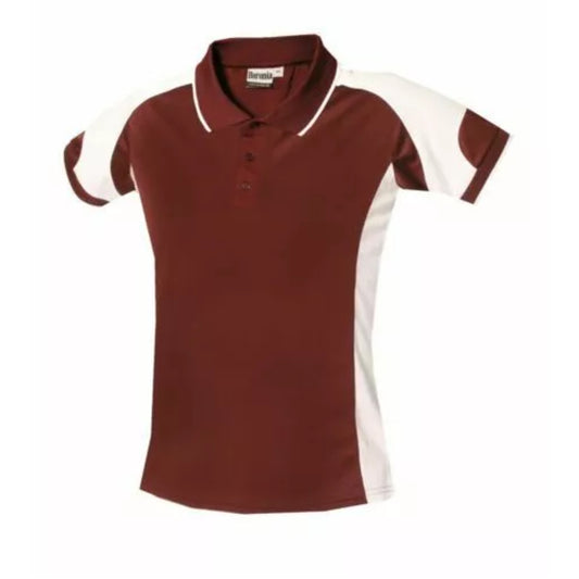 Children's burgundy and white polo sports shirt short sleeve breathable school PE top