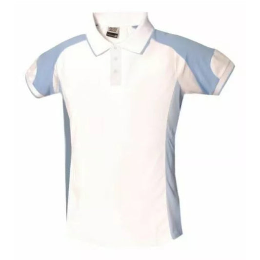 Children's white and sky blue polo sports shirt short sleeve breathable school PE top