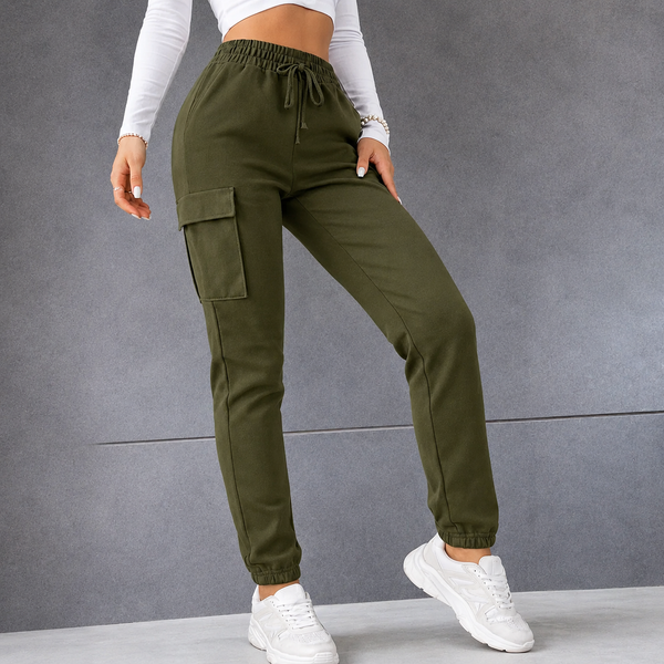 Ladies High Waist Cargo Utility Joggers (Green)