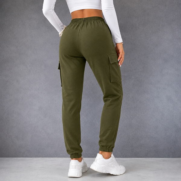 Ladies High Waist Cargo Utility Joggers (Green)