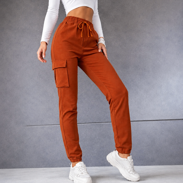 Ladies High Waist Cargo Utility Joggers (Terracotta)