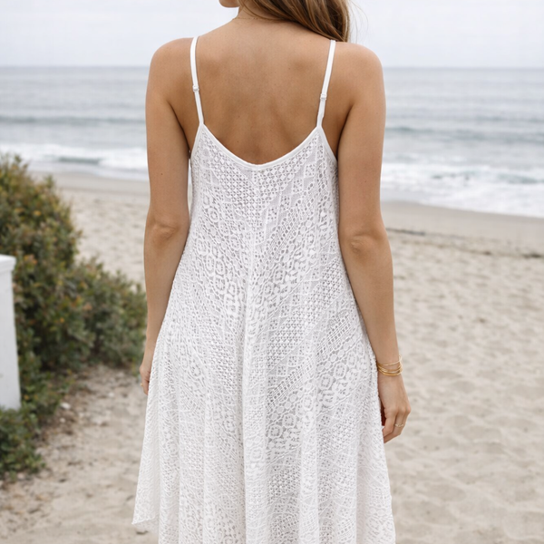 Ladies White Relaxed Fit Lace Dress
