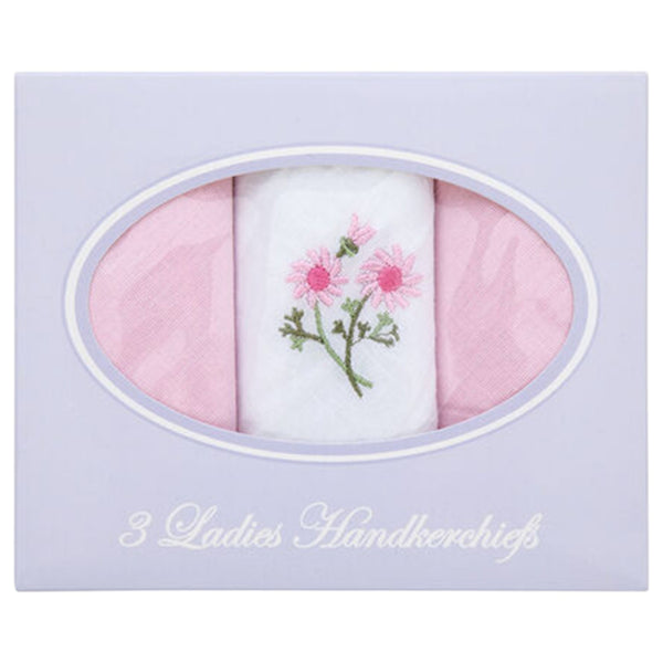 Ladies Cotton Blend Handkerchiefs – 3 Pack Gift Box with Floral Embroidery