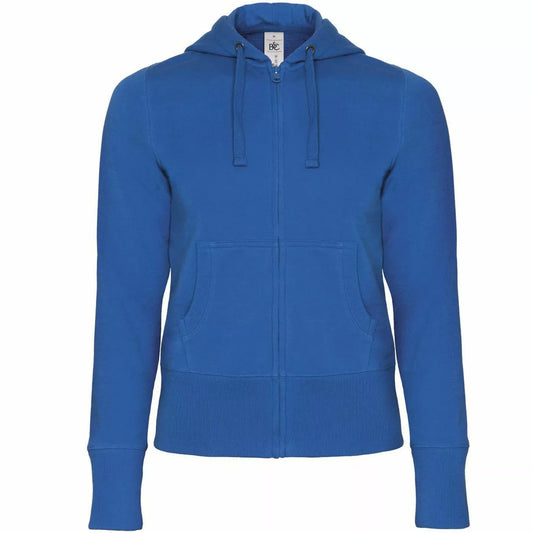 Ladies royal blue fitted zip up hoodie with drawstring hood and pockets