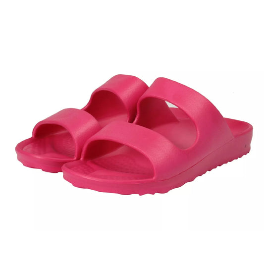 Ladies pink beach sandals slip on double strap summer footwear