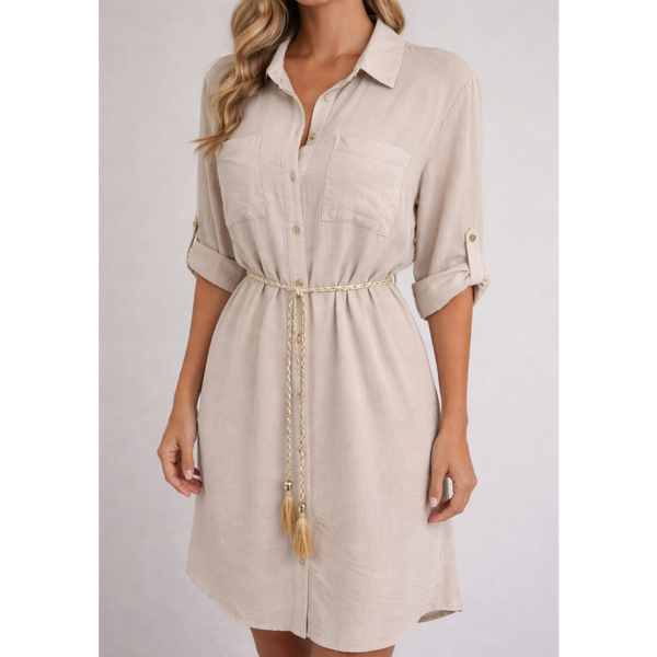 Ladies Beige Shirt Dress