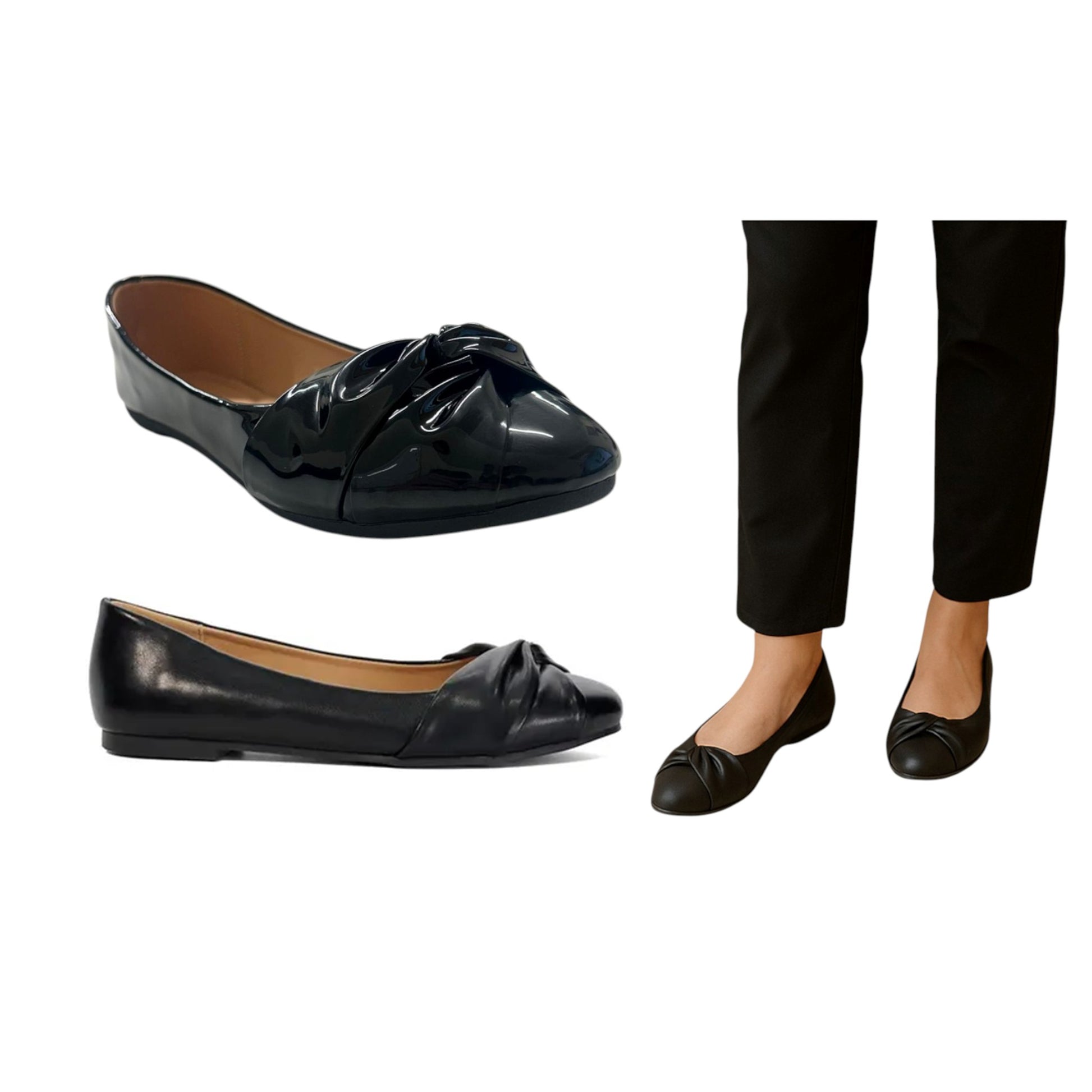 Ladies Black Slip On Flat Shoes - Schoolwear / Workwear