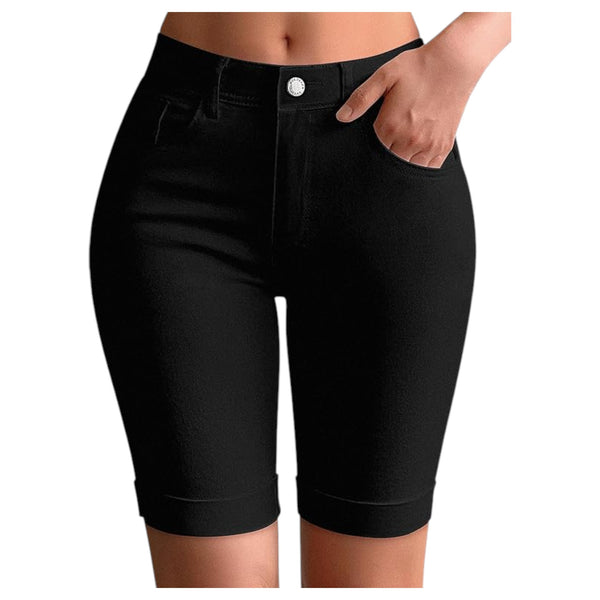 Ladies Stretch Fit Denim-Look Shorts - 6 Colours Available