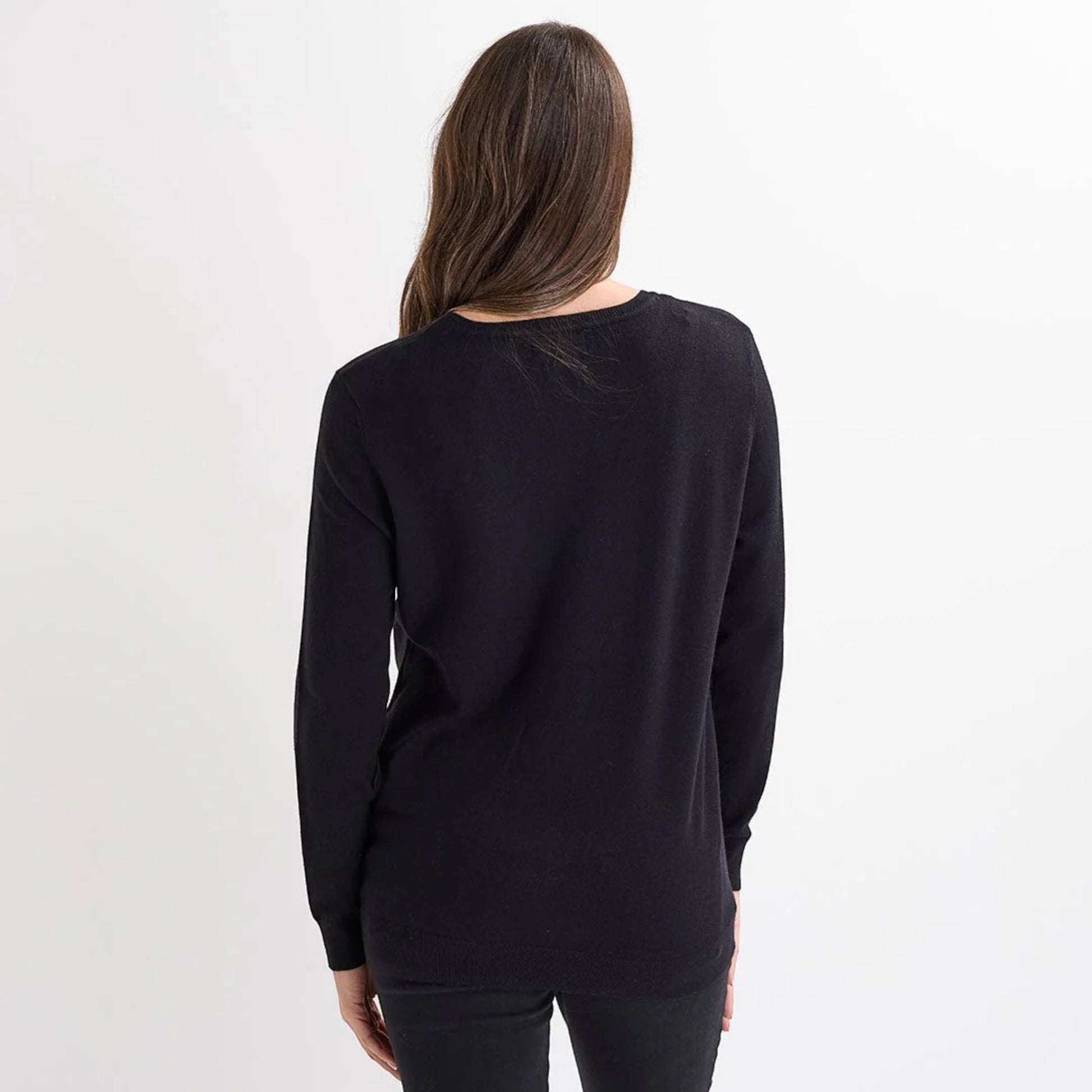 Ladies black jumper decorated with red sequin bow motifs, long sleeve Christmas Xmas Sweater