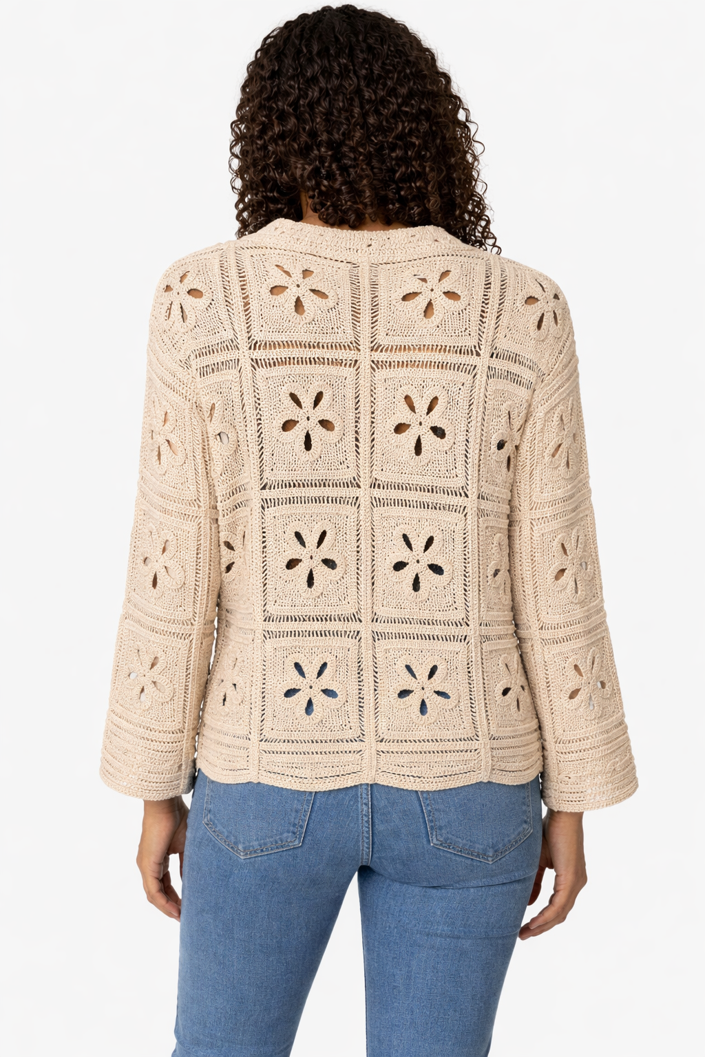 Womens beige crochet lace button blouse collared boho long sleeve summer top