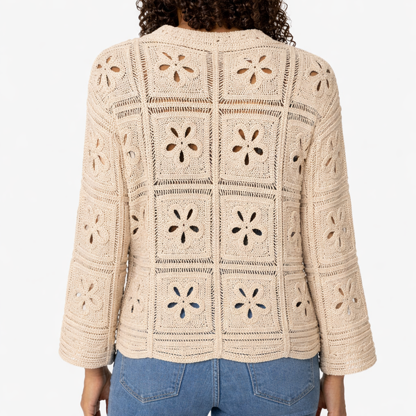 Ladies Crochet Lace Button Blouse – Beige