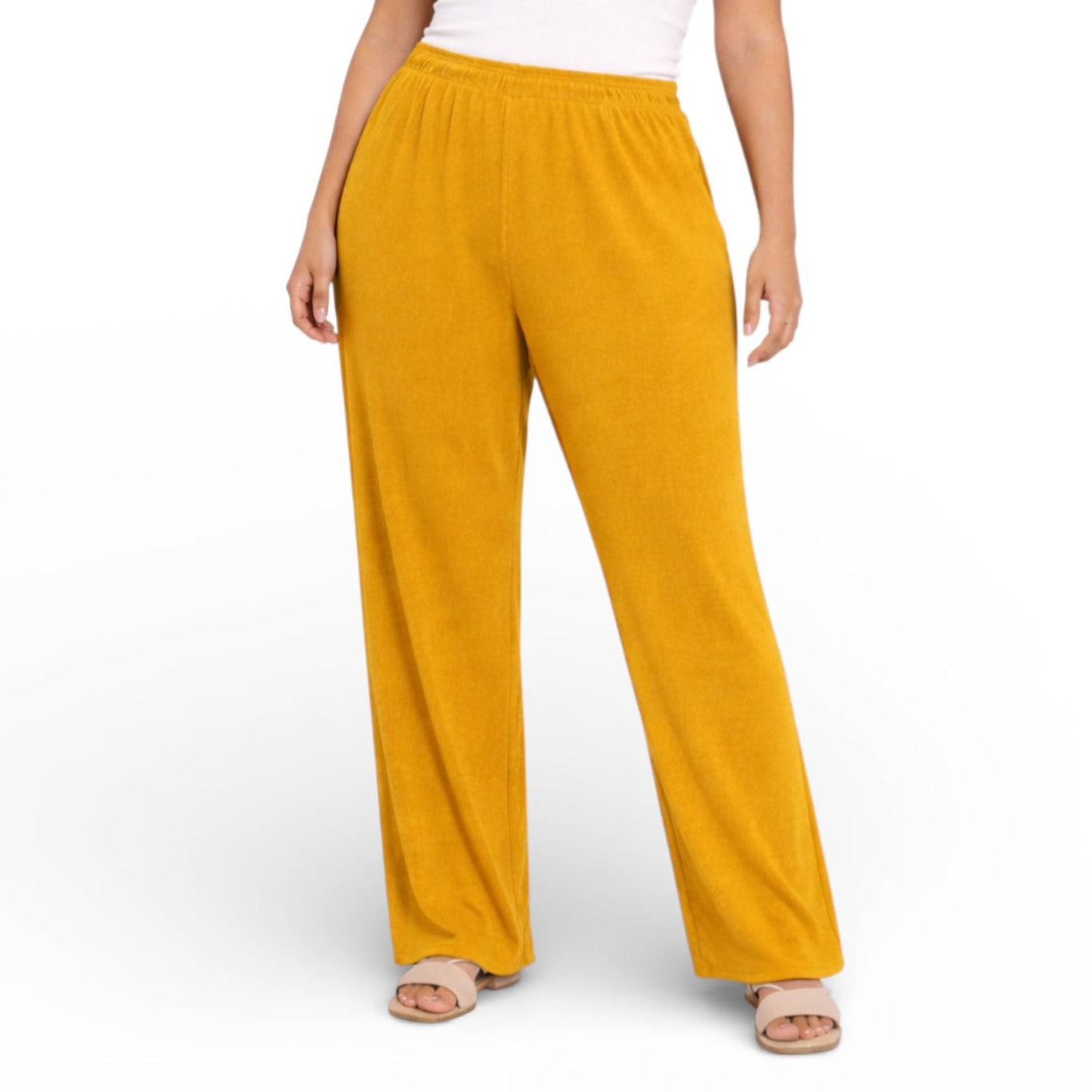 Ladies ribbed wide leg trousers with soft stretch fabric and elasticated waist for casual everyday comfort and lounge wear