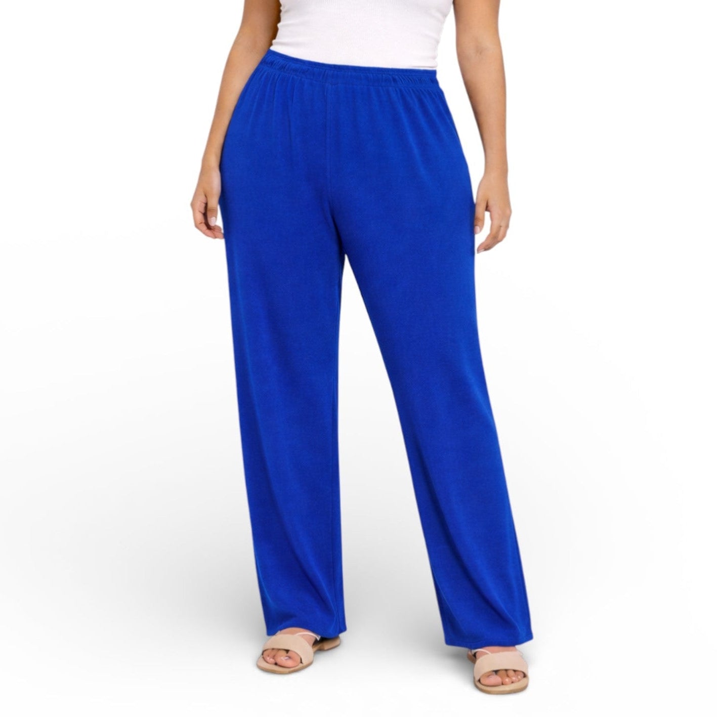 Ladies ribbed wide leg trousers with soft stretch fabric and elasticated waist for casual everyday comfort and lounge wear