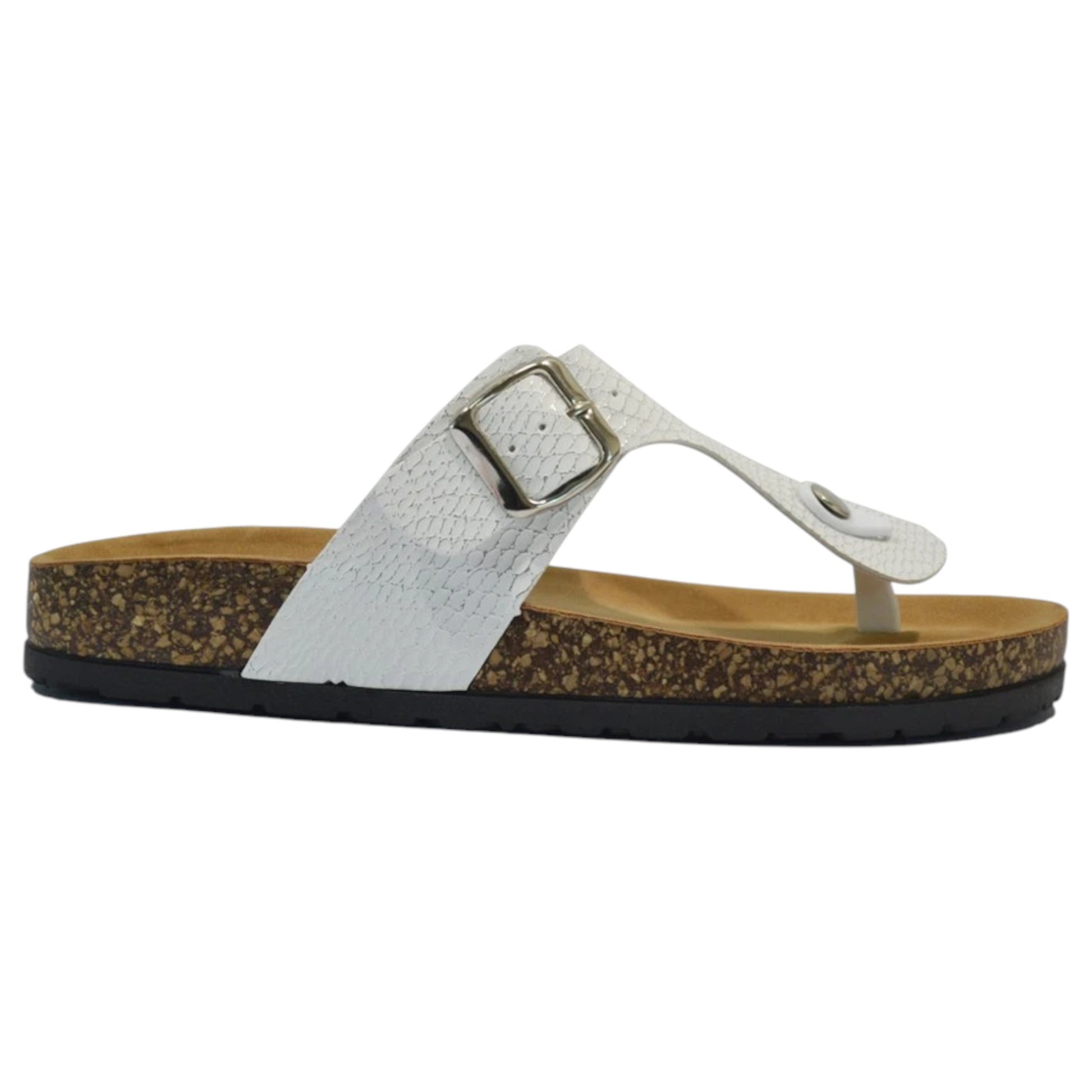 Dunlop ladies slip-on summer sandals with buckle strap and cushioned sole in white