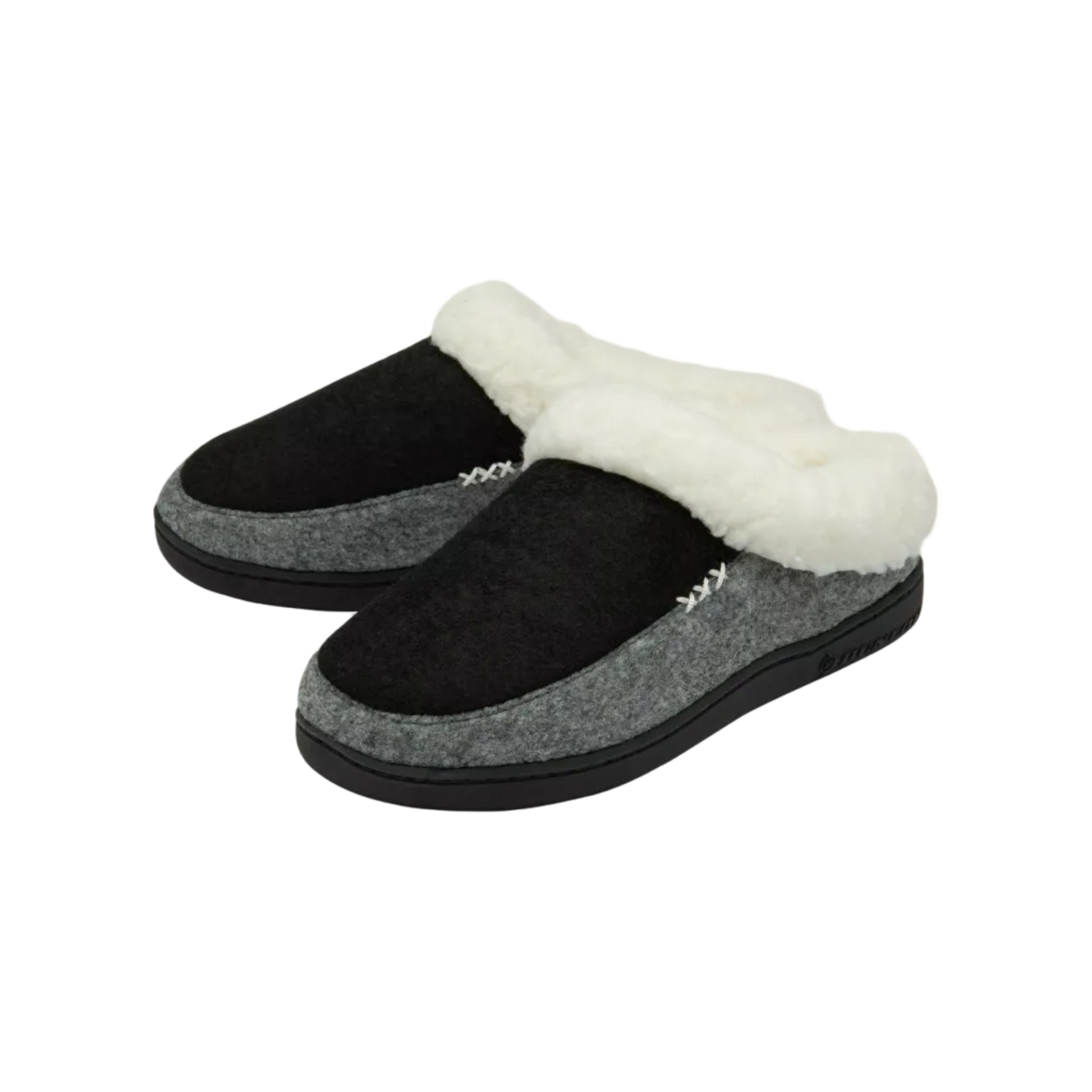 womens memory foam Warm indoor Dunlop ladies slippers with soft lining and non slip sole in black and grey