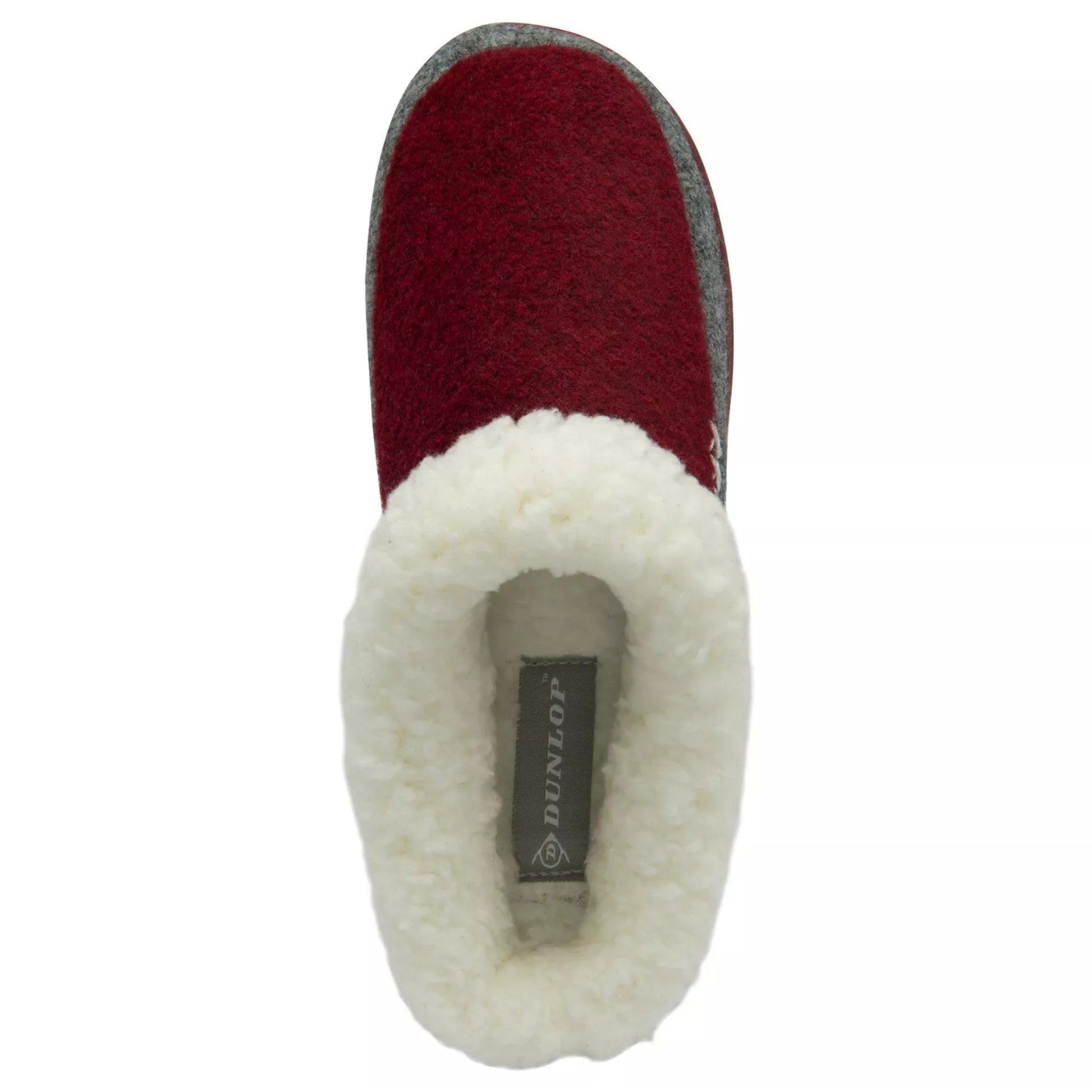 womens memory foam Warm indoor Dunlop ladies slippers with soft lining and non slip sole in burgundy and grey
