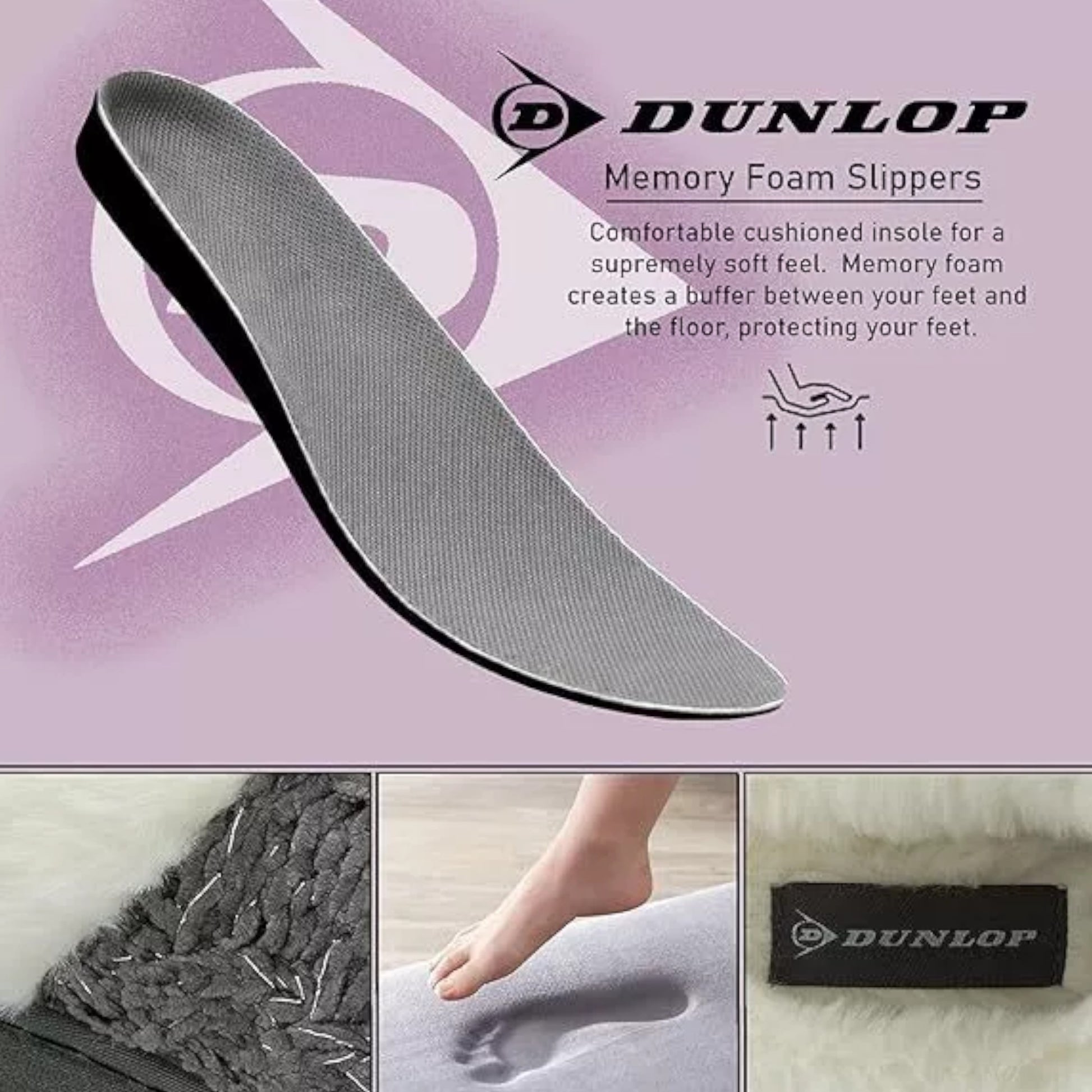 Ladies Comfortable Dunlop mule slippers for women with memory foam cushioned insole 