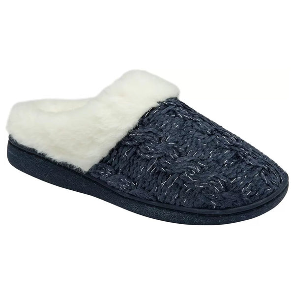 Ladies Comfort Fit Knitted Mule Slippers with Warm Lining