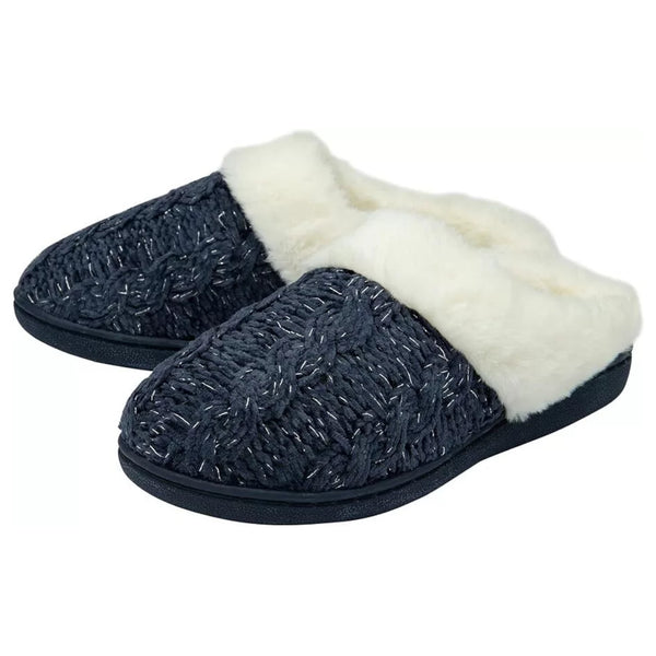 Ladies Dunlop Comfy Knitted Mule Slippers with Warm Lining