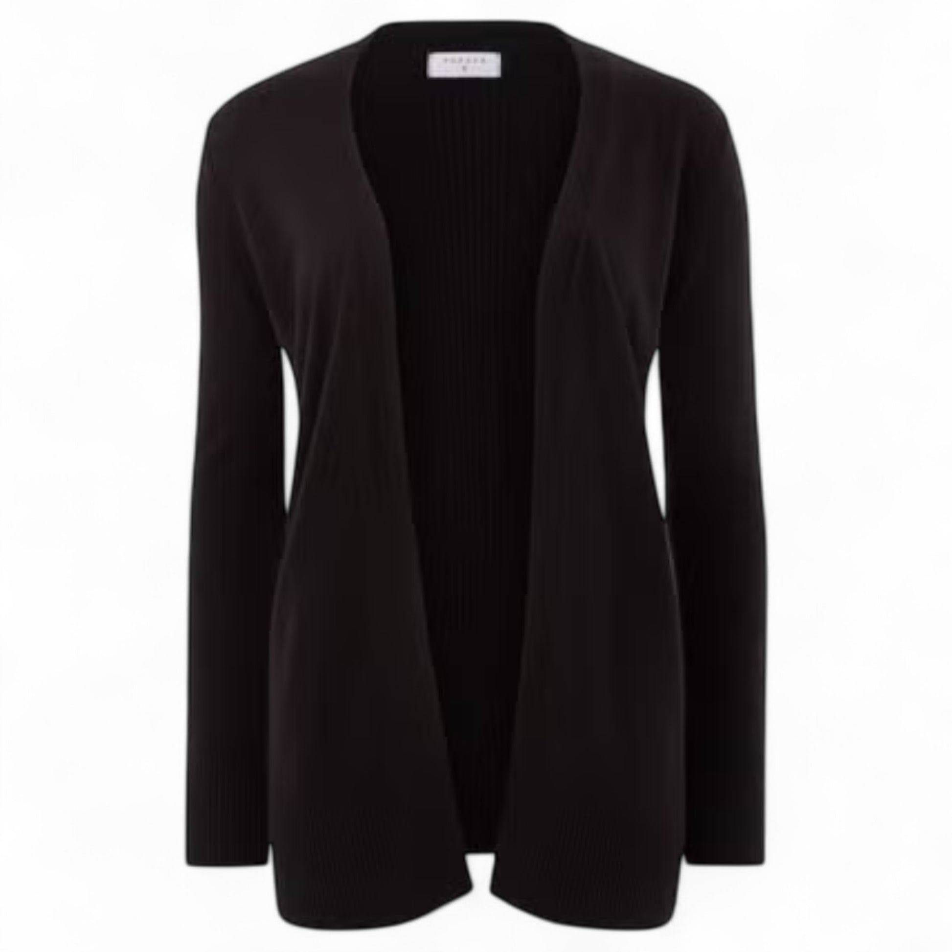Ladies Elegant Longline Edge-to-Edge Open Cardigan - Black