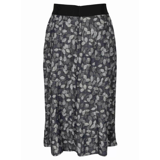 Ladies' black and grey floral midi skirt with elastic waistband – lightweight flowy skirt for casual or smart wear