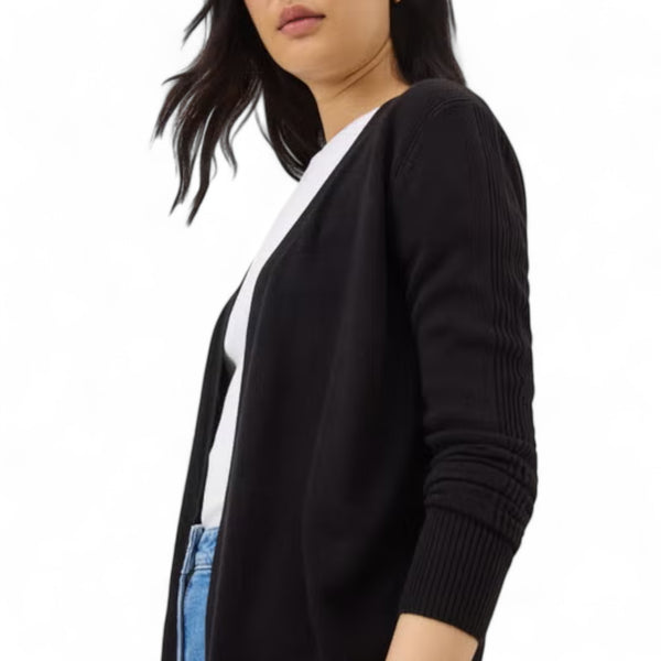 Ladies Elegant Longline Edge-to-Edge Open Cardigan - Black