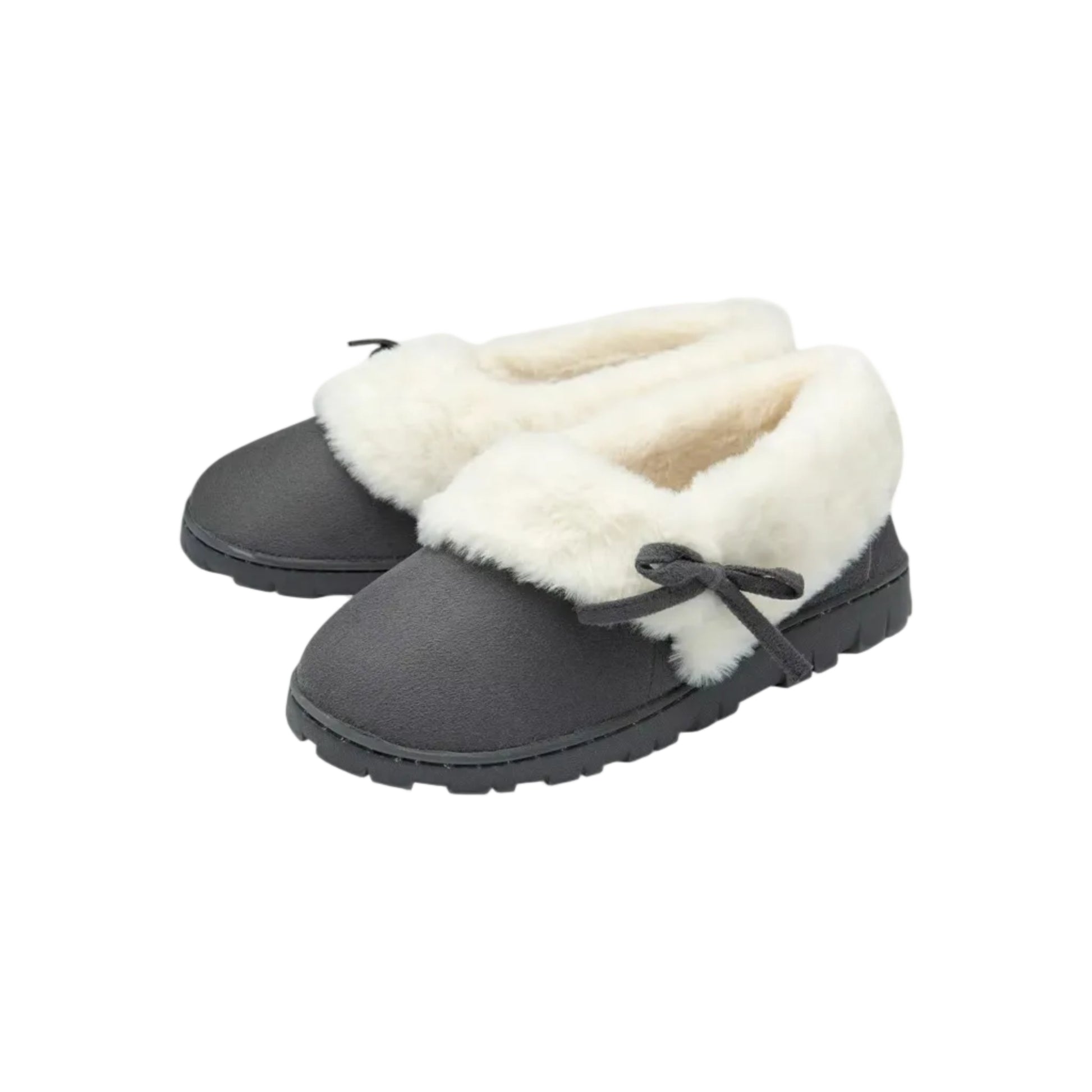 Women’s Dunlop slip-on slippers with bow detail and warm fleece lining in grey
