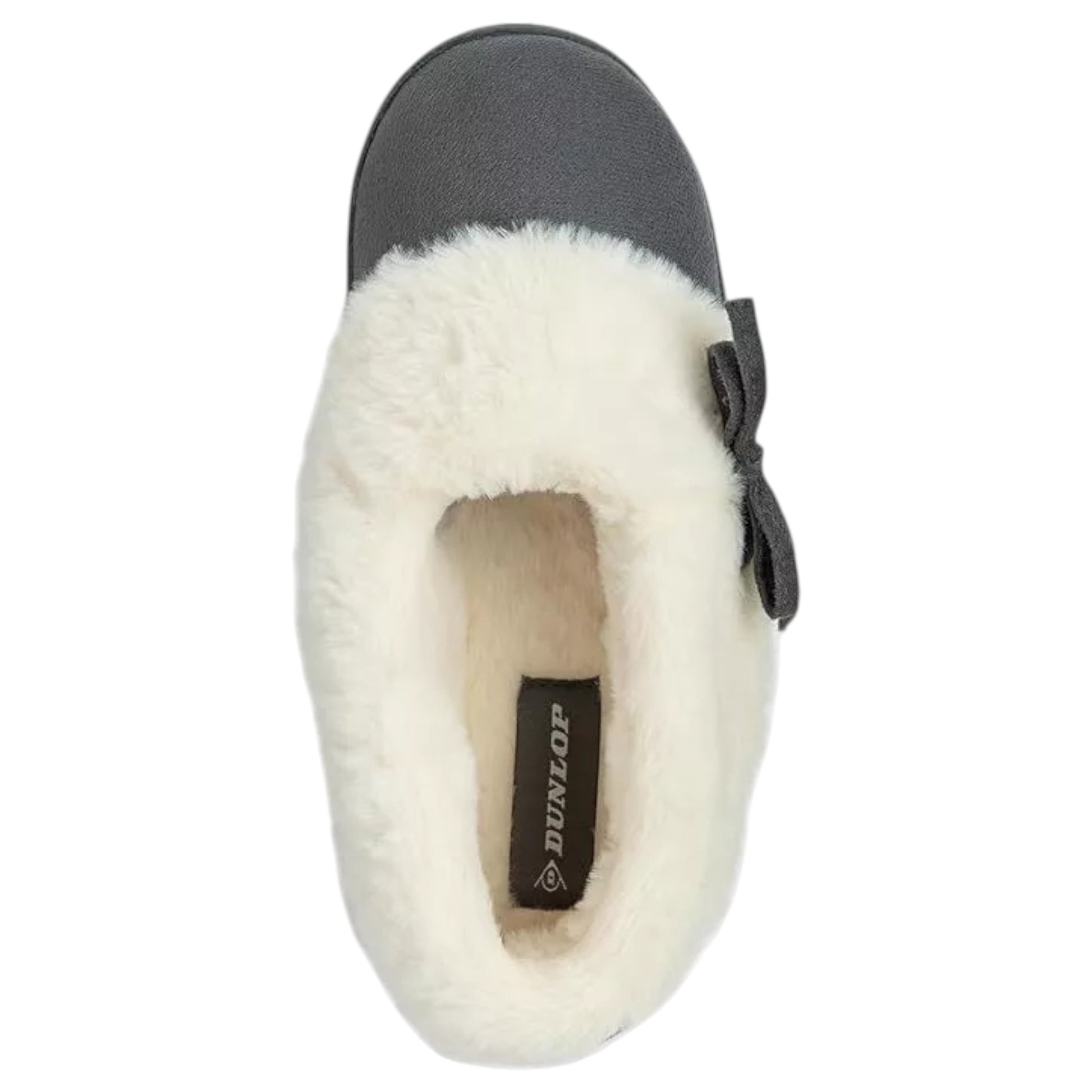 Women’s Dunlop slip-on slippers with bow detail and warm fleece lining in grey