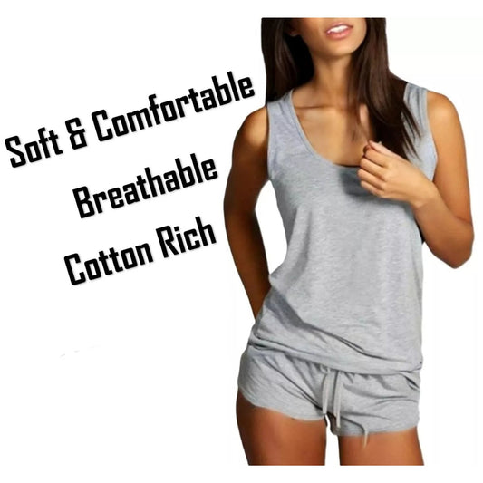 Women's grey cotton-rich sleeveless vest top – soft, breathable, and comfortable