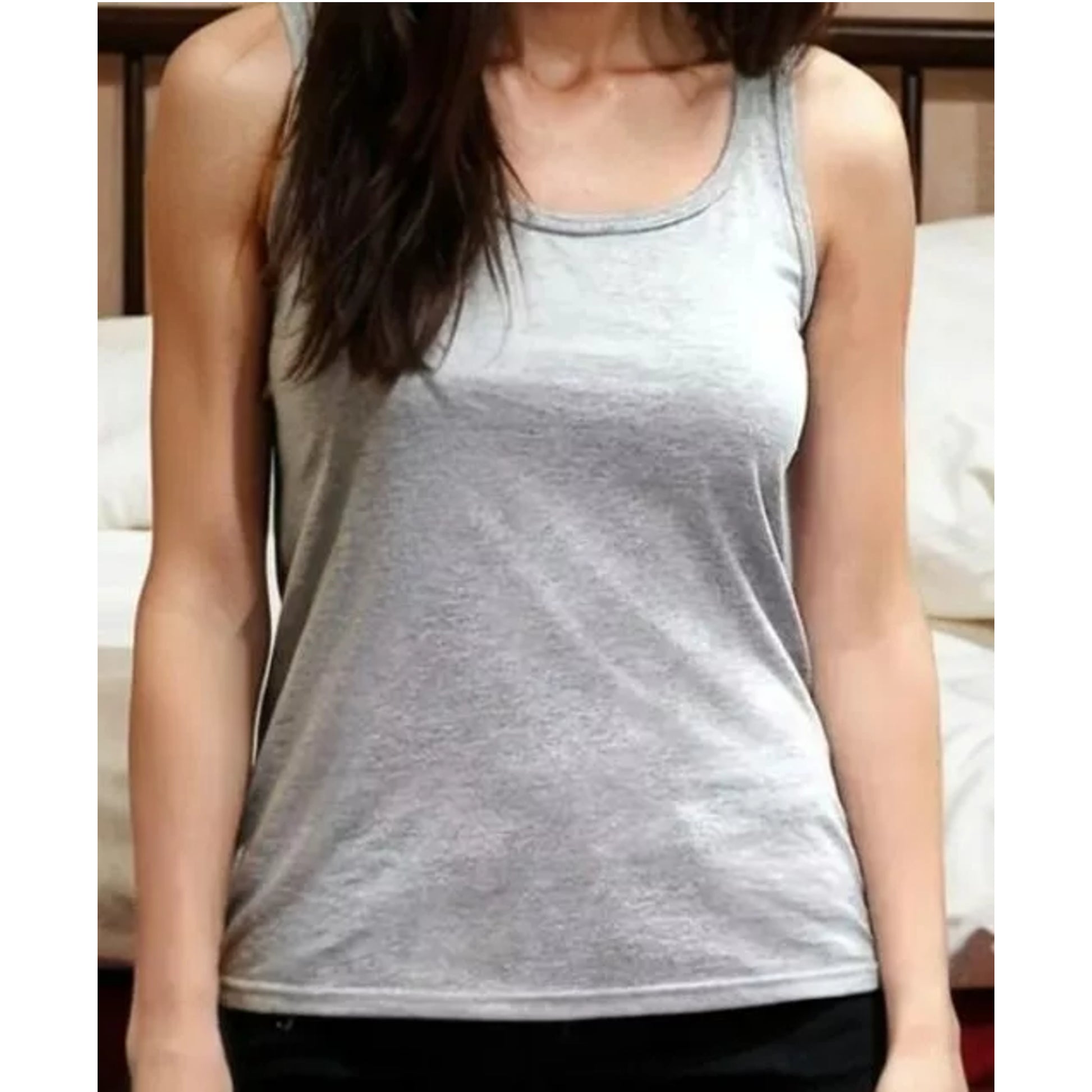Women's grey cotton-rich sleeveless vest top – soft, breathable, and comfortable