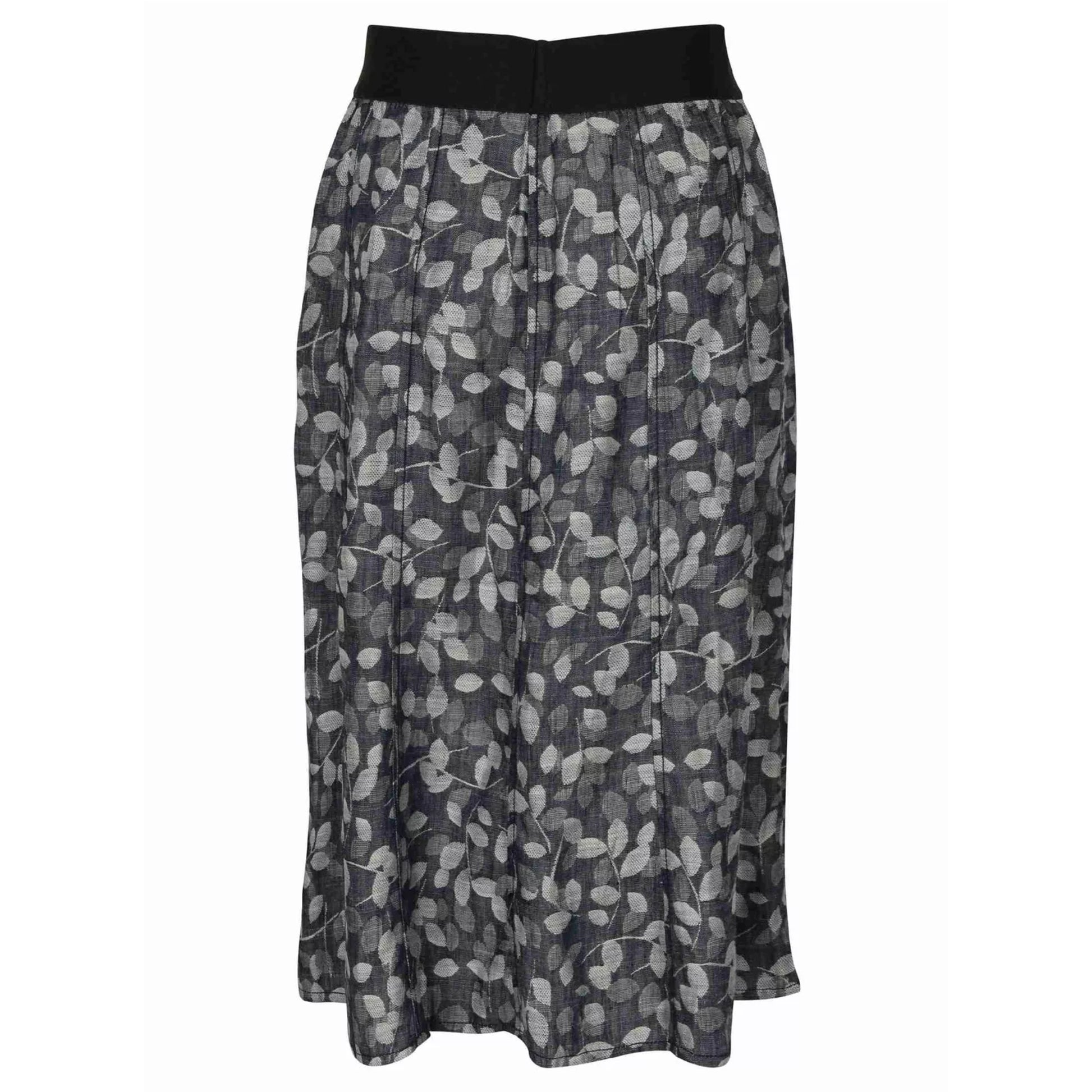Ladies' black and grey floral midi skirt with elastic waistband – lightweight flowy skirt for casual or smart wear