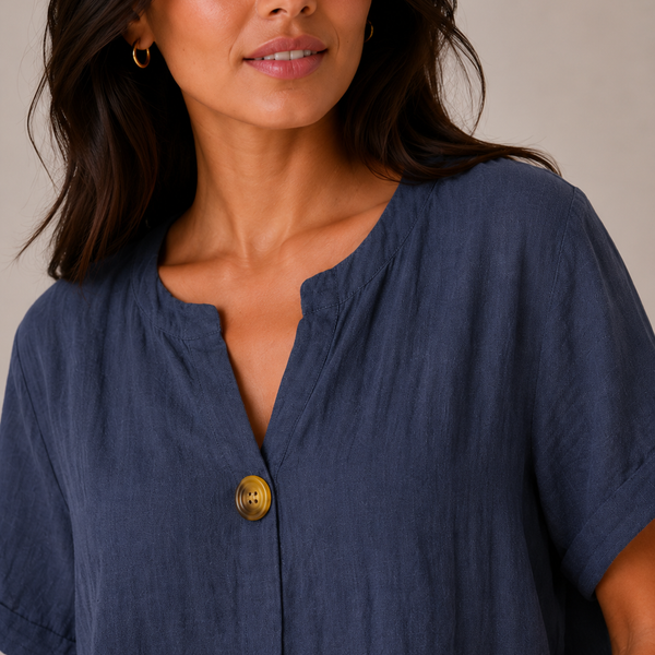 Ladies Italian 100% Cotton Button Detail Top (Navy)