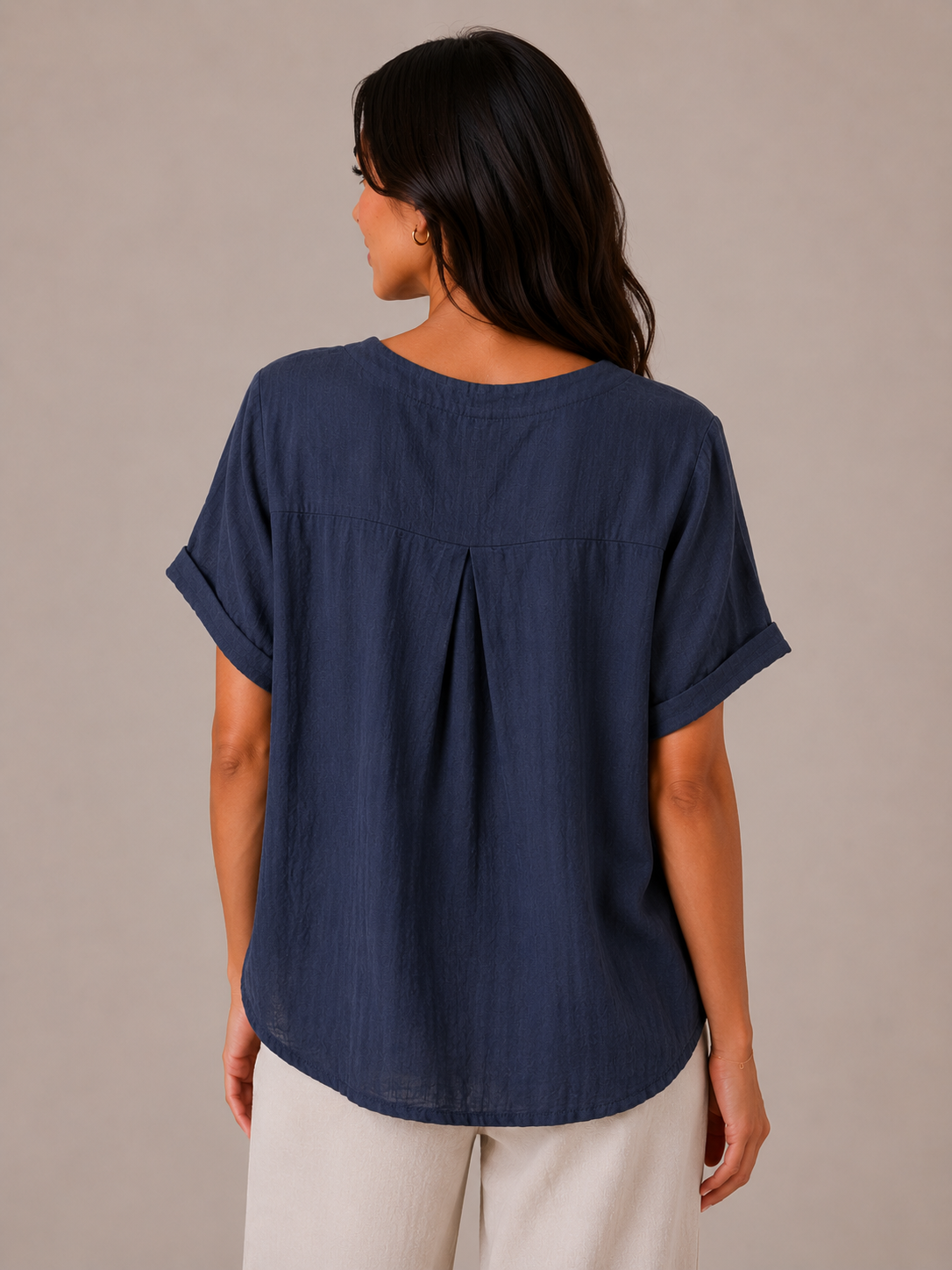 Ladies Italian 100% Cotton Blouse Top with Button Detail in Navy. One size fits women's UK 10 to 16