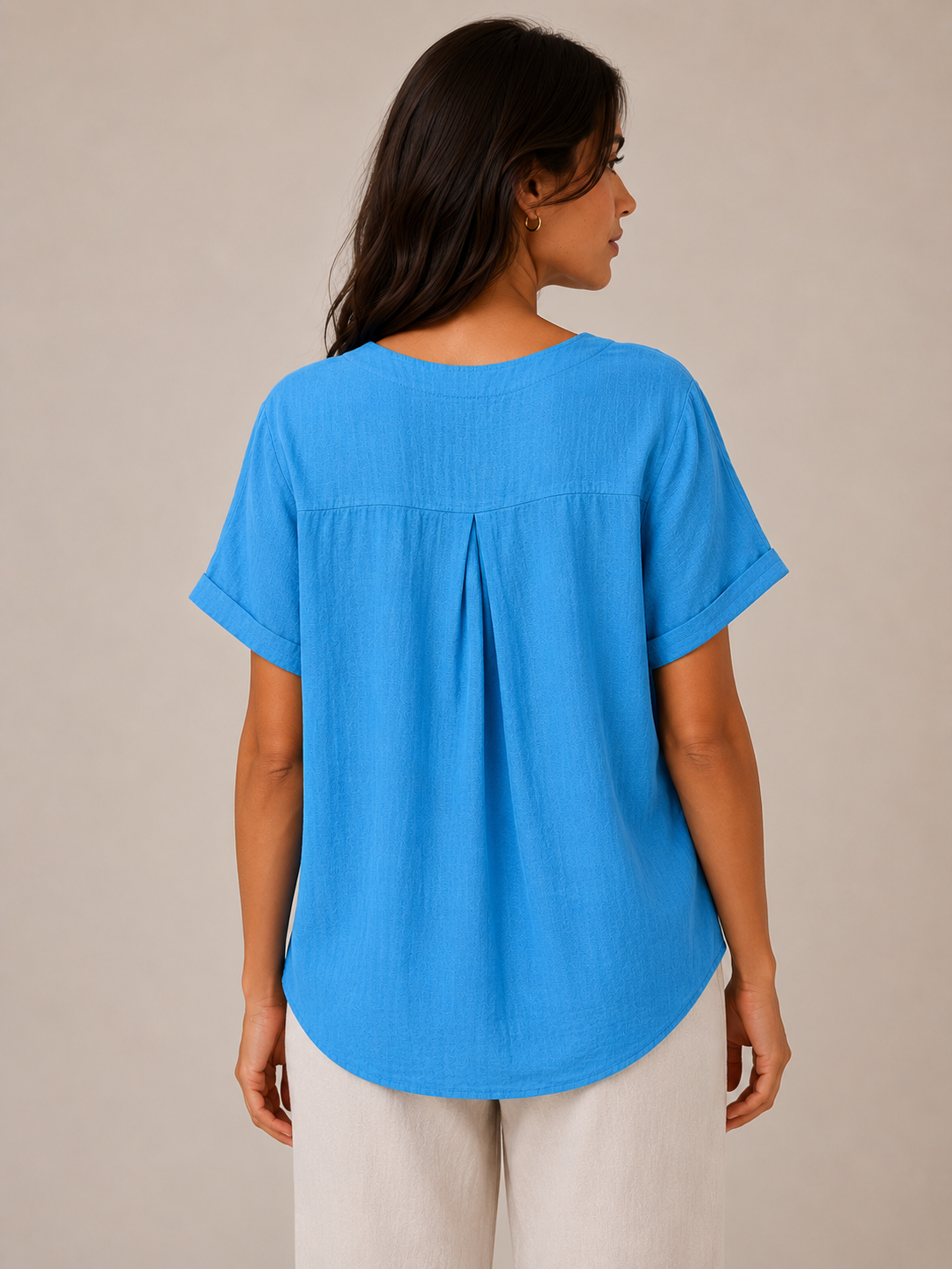 Ladies Italian 100% Cotton Blouse Top with Button Detail in Sky Blue. One size fits women's UK 10 to 16