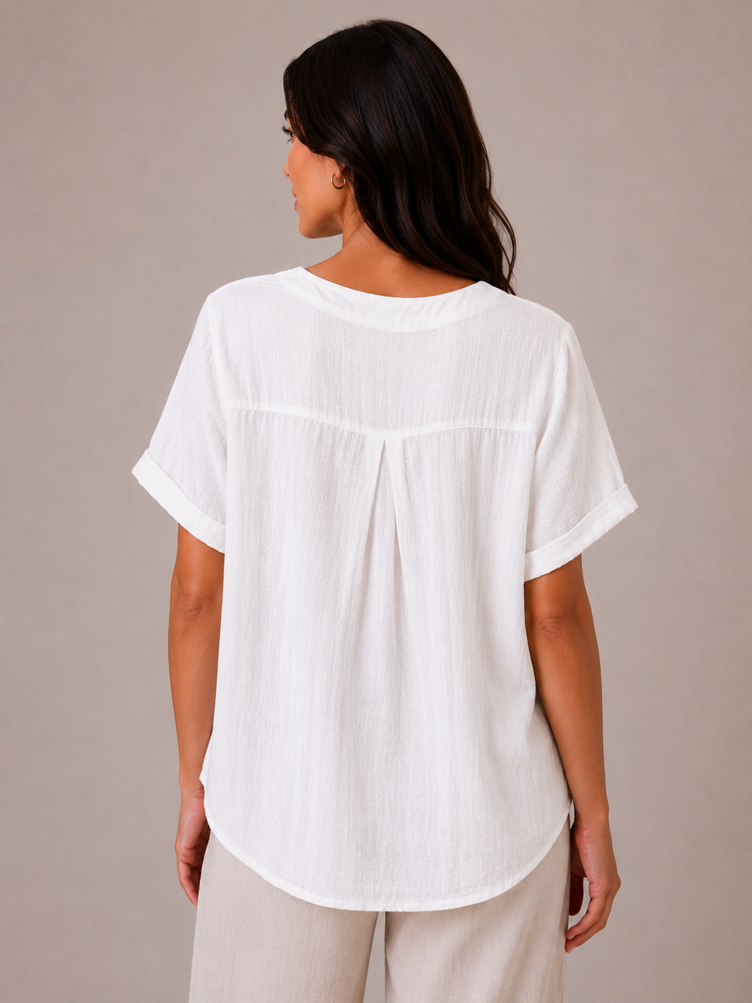 Ladies Italian 100% Cotton Blouse Top with Button Detail in White. One size fits women's UK 10 to 16