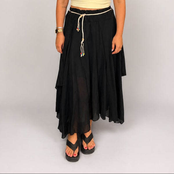 Ladies Italian Boho Maxi Skirt (Black)