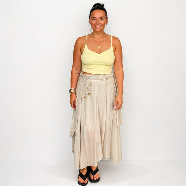 Ladies Italian Boho Maxi Skirt (Beige)