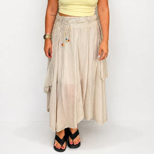Ladies Italian Boho Maxi Skirt (Beige)