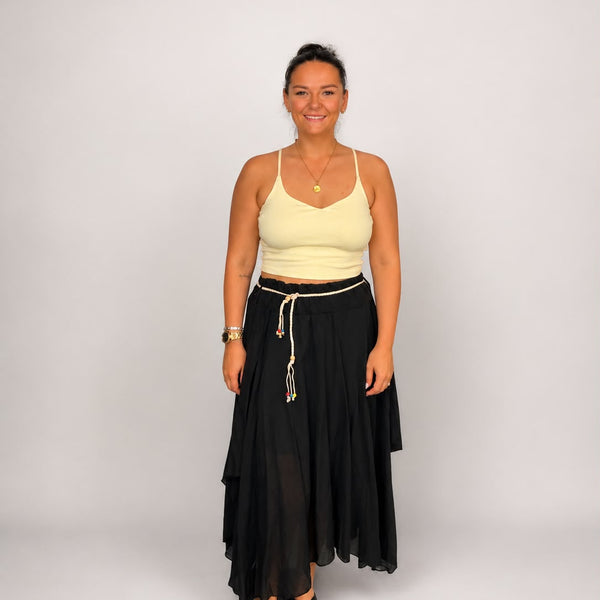 Ladies Italian Boho Maxi Skirt (Black)