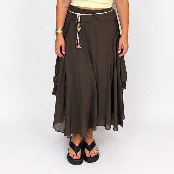 Italian Boho Maxi Skirt (Brown)