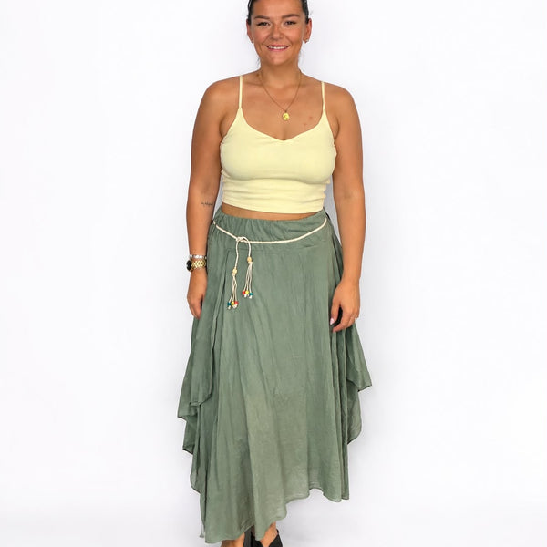 Ladies Italian Boho Maxi Skirt (Khaki)