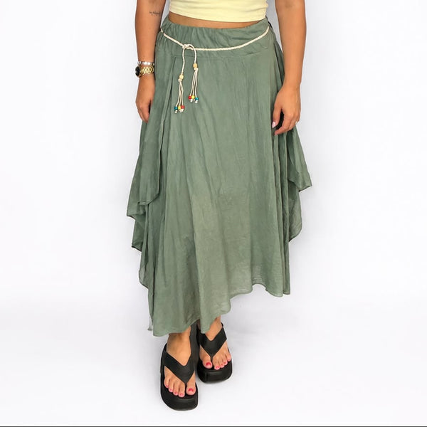 Ladies Italian Boho Maxi Skirt (Khaki)