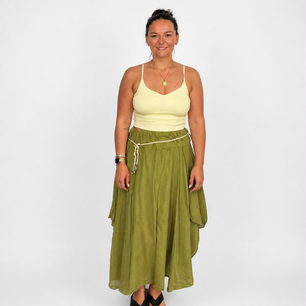 Ladies Italian Boho Maxi Skirt (Lime Green)
