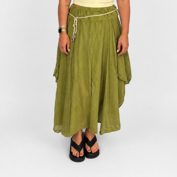 Ladies Italian Boho Maxi Skirt (Lime Green)